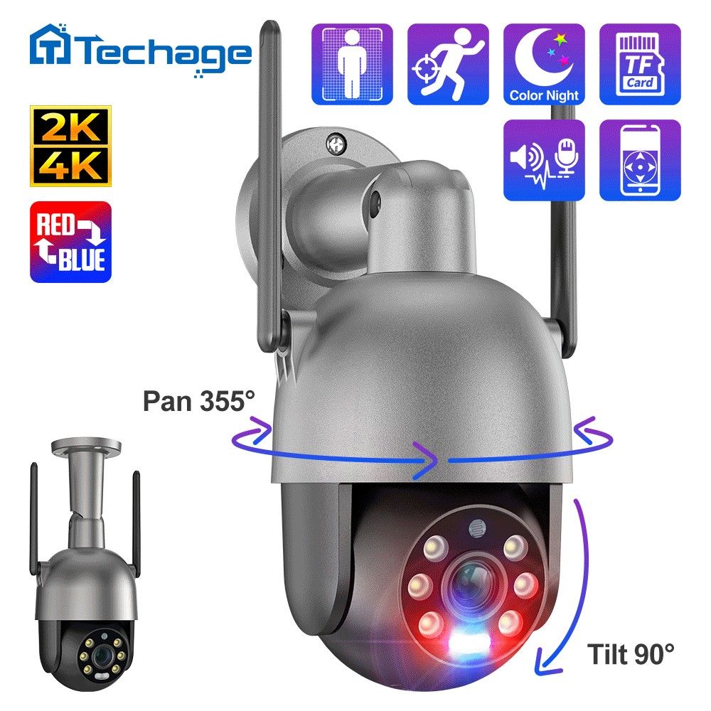 Techage8MPWifiIP-камерадвусторонняяаудиосвязьБеспроводнаяPTZ-камерасподдержкойкартпамяти12Вводонепроницаемая