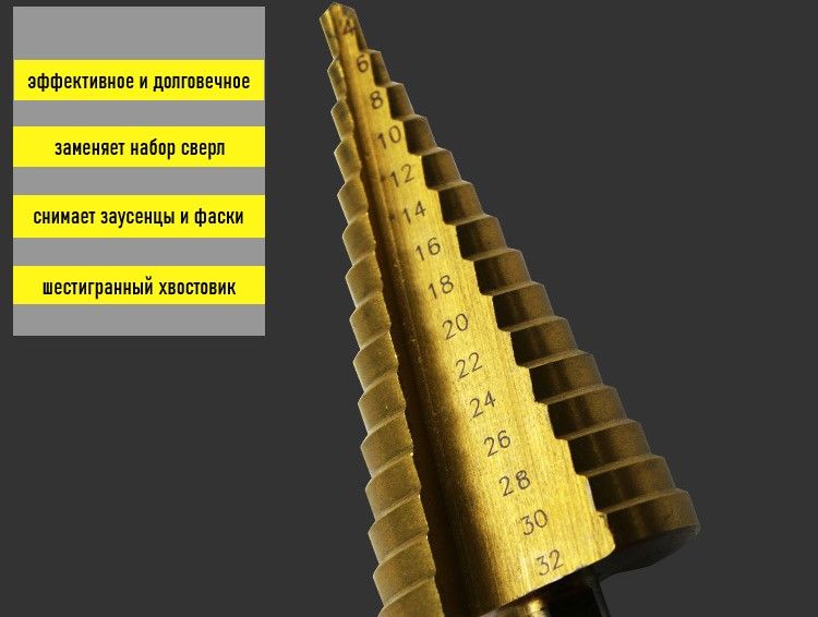 Сверло ступенчатое 4 22