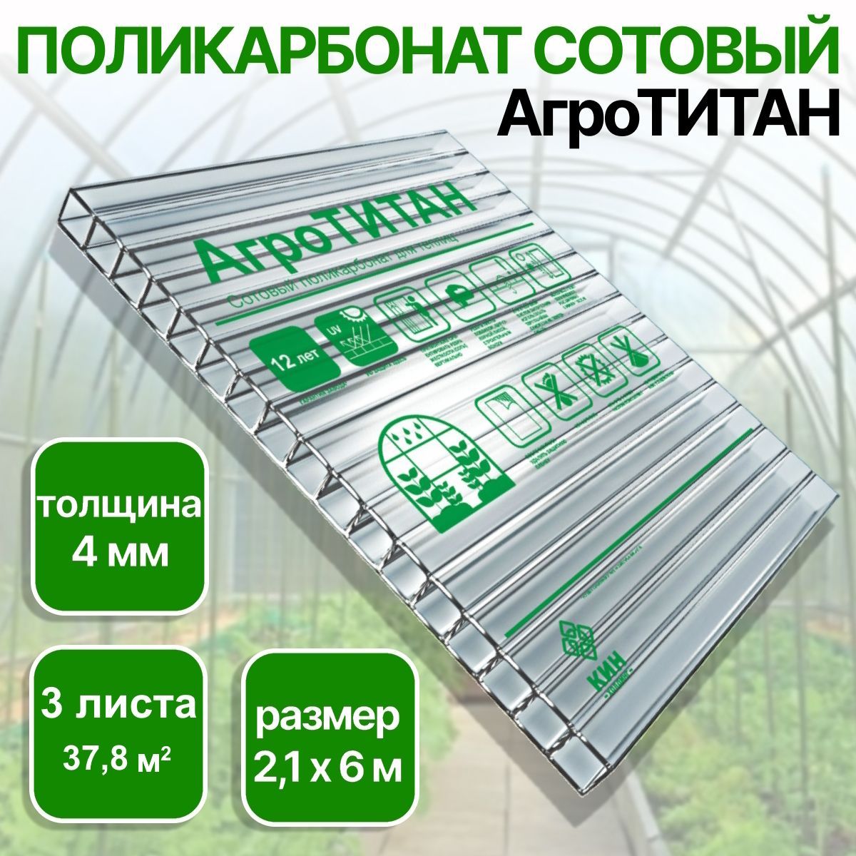 Сотовый поликарбонат АгроТИТАН для теплиц 4 мм, размер 6 м х 2,1 м (3  листа) - купить с доставкой по выгодным ценам в интернет-магазине OZON  (548755868)