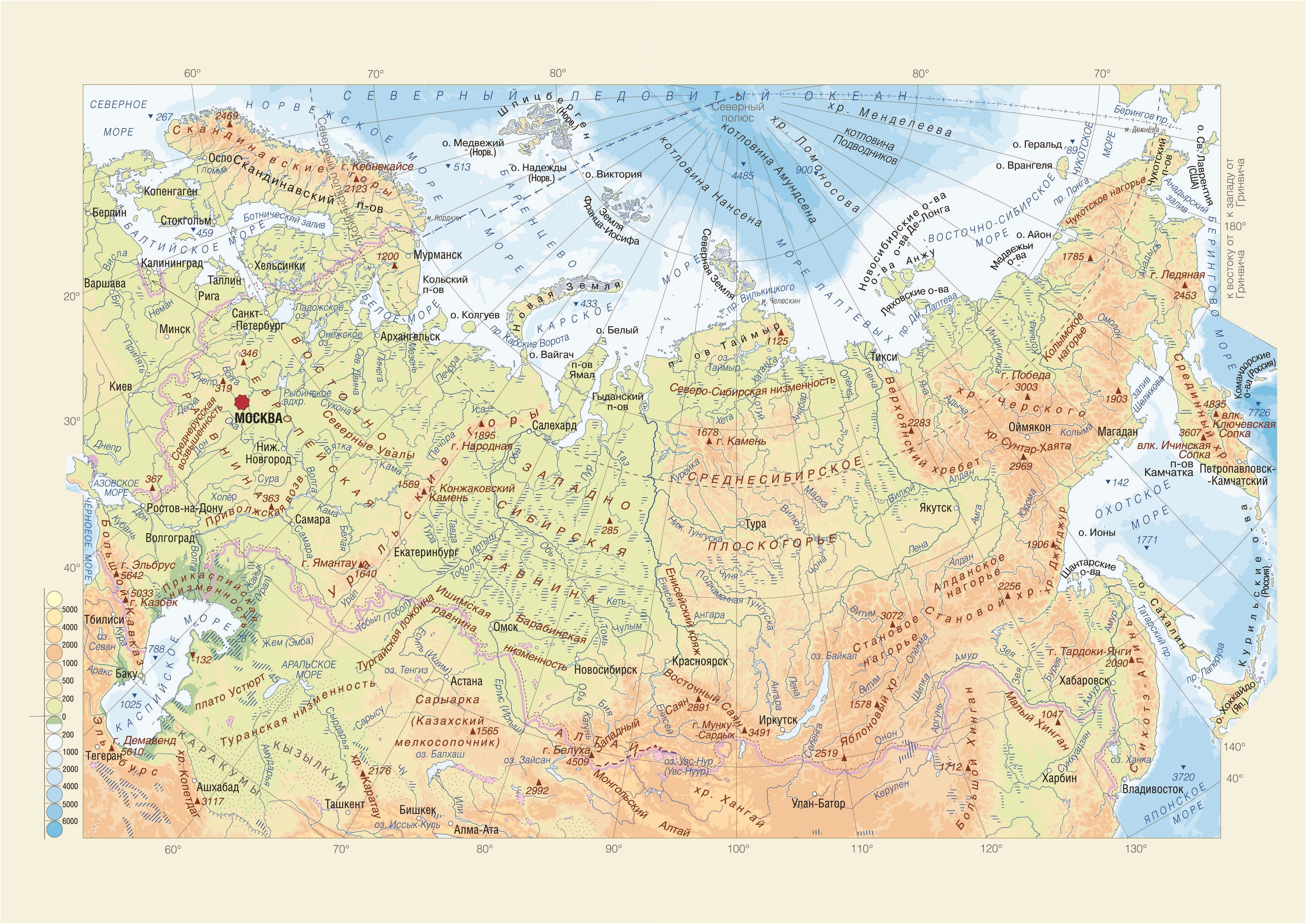 карта гор и равнин в россии