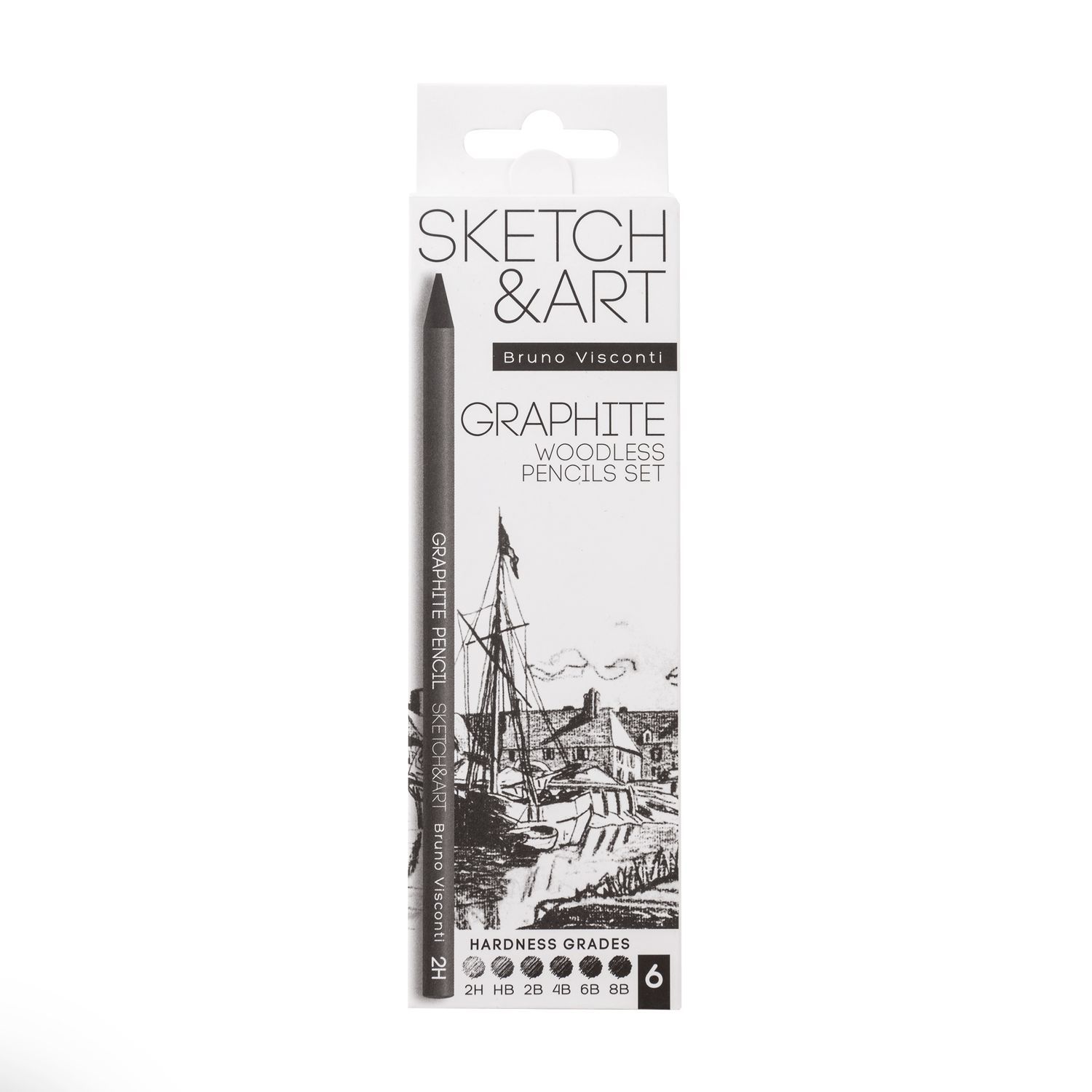 Набор цельнографитовых карандашей "SKETCH&ART" 2H-HB-2B-4B-6B-8B, 6 шт Арт. 25-005