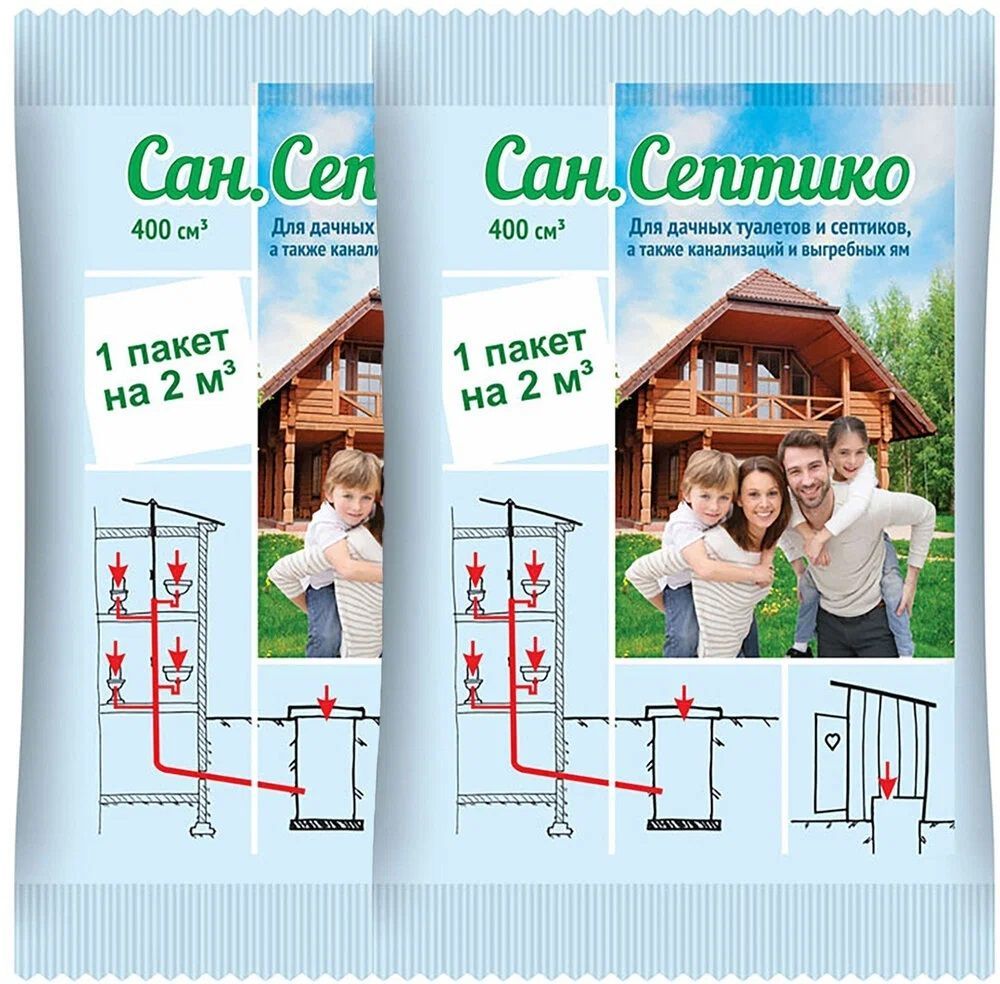 Сан.Септико - для дачных туалетов, септиков, канализаций, выгребных ям / 2 пакета