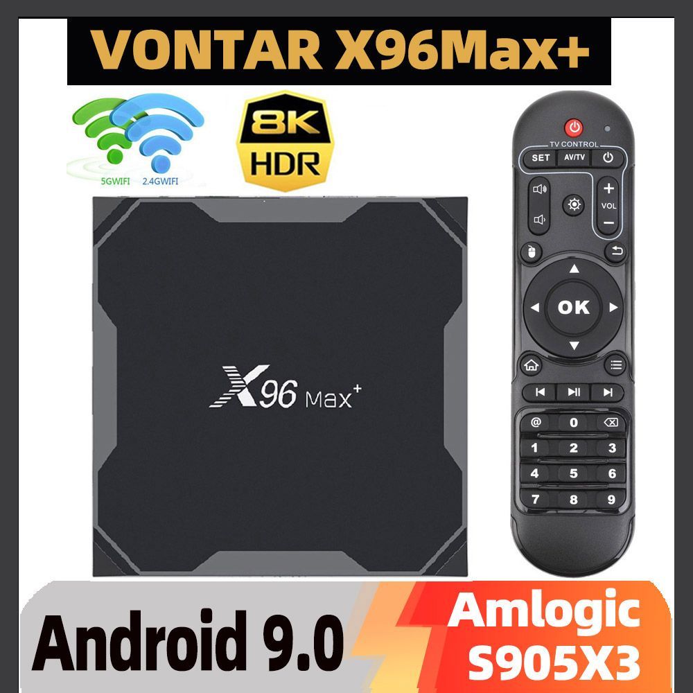 VontarМедиаплеерСмартТВприставкаX96MaxPlusПультДУвкомплектеAmlogicS905X3Android9.0Android,4ГБ/32ГБ,Bluetooth,Wi-Fi,черный