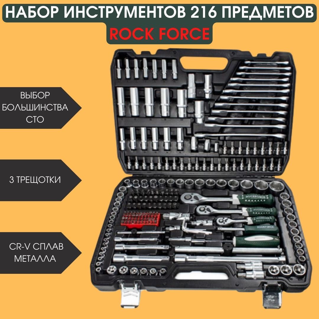 Набор инструментов 216пр.1/4"3/8"1/2"(6гр.)(4-32мм) Rock FORCE RF-38841