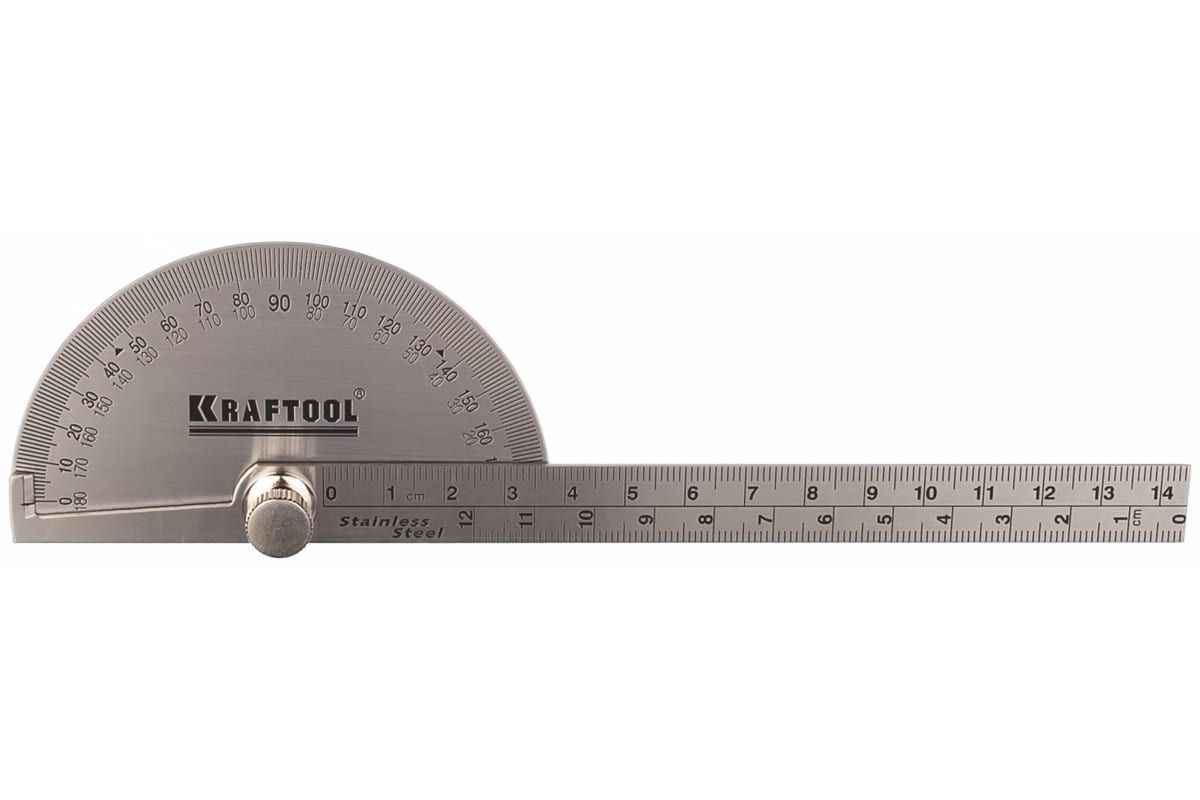 Транспортир с линейкой KRAFTOOL Protractor из нержавеющей стали, 145 мм 34290