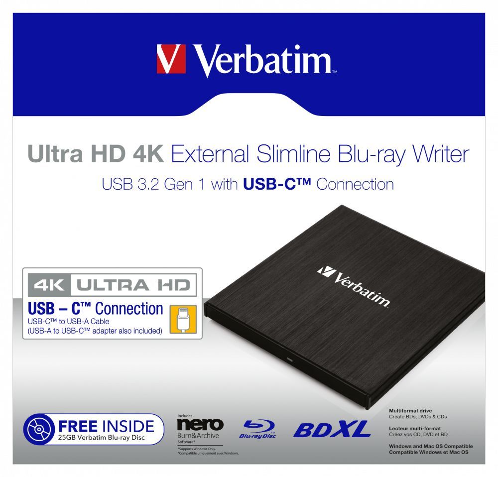 Пишущий привод VERBATIM V ULTRA HD 4K BLU-RAY WRITER USB-C - купить с ...
