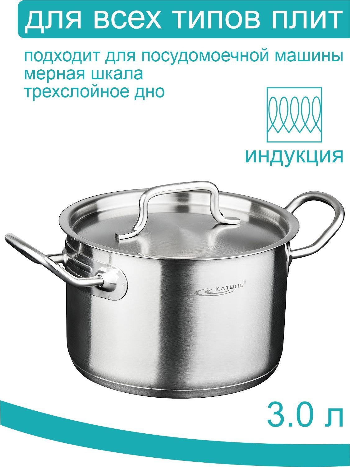 Кастрюля Катунь, Нержавеющая сталь, 3 л - купить по выгодной цене в  интернет-магазине OZON.ru (169431658)