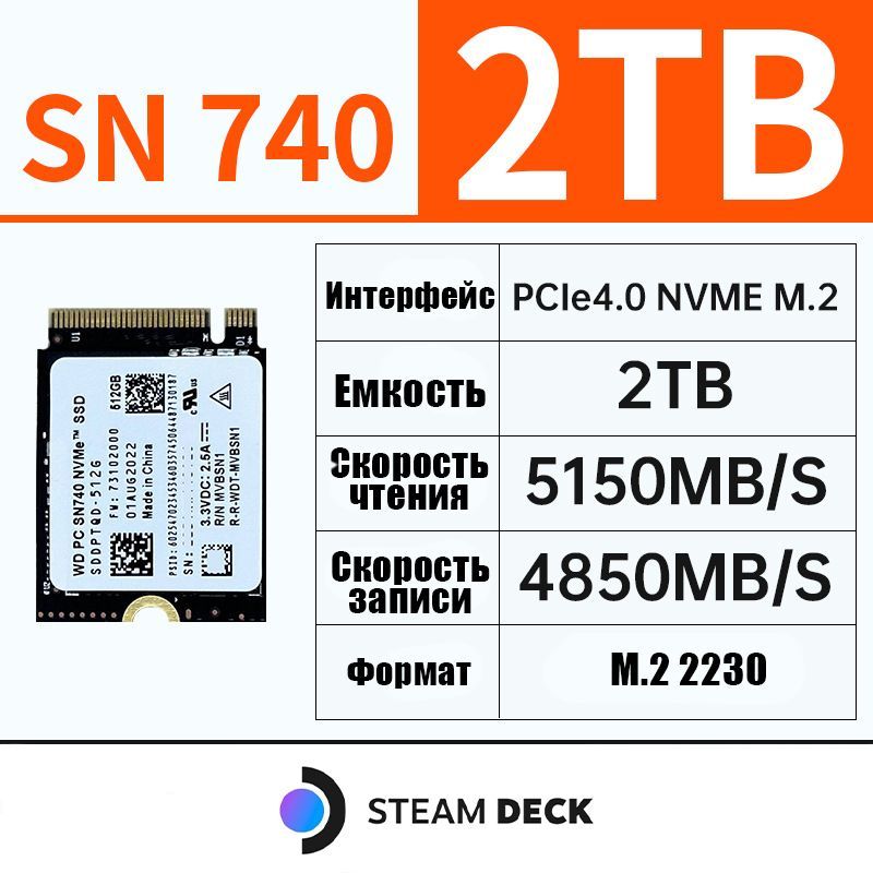 GiggleTime2ТБВнутреннийSSD-дискSN740,2230,PCIe4.0NVMEM.2дляSteamDeck,Surfacelaptop(WDSN740)