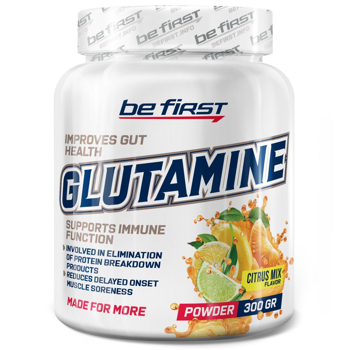 Глютамин в порошке Be First Glutamine Powder (л глутамин) 300 гр, цитрусовый микс