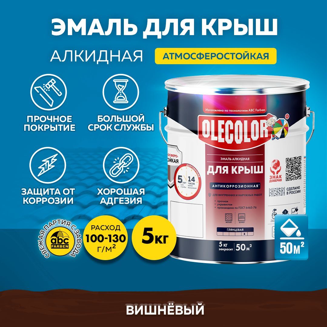 Краска OLECOLOR по металлу для крыши, металла, шифера, труб и заборов,  алкидная, антикоррозийная Быстросохнущая, Гладкая, Алкидная, Глянцевое  покрытие, бордовый - купить в интернет-магазине OZON по выгодной цене  (1081721742)