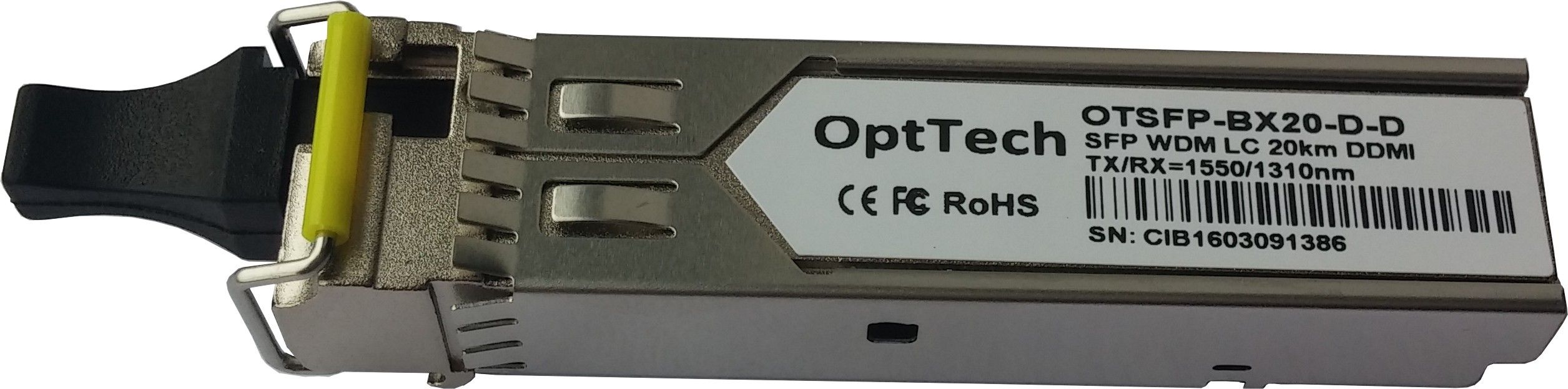 Трансивер модуль SFP, WDM, TX/RX 1550/1310nm, LC, 20km, DDMI, арт. OTSFP-BX20-D-D