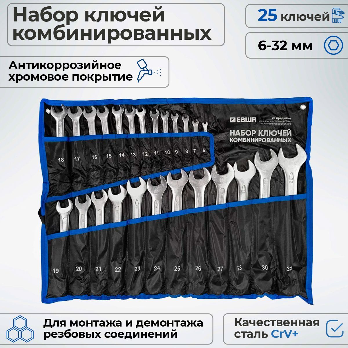 Наборключейкомбинированных25предметов(6-32мм.)вчехле,сталь,Левша