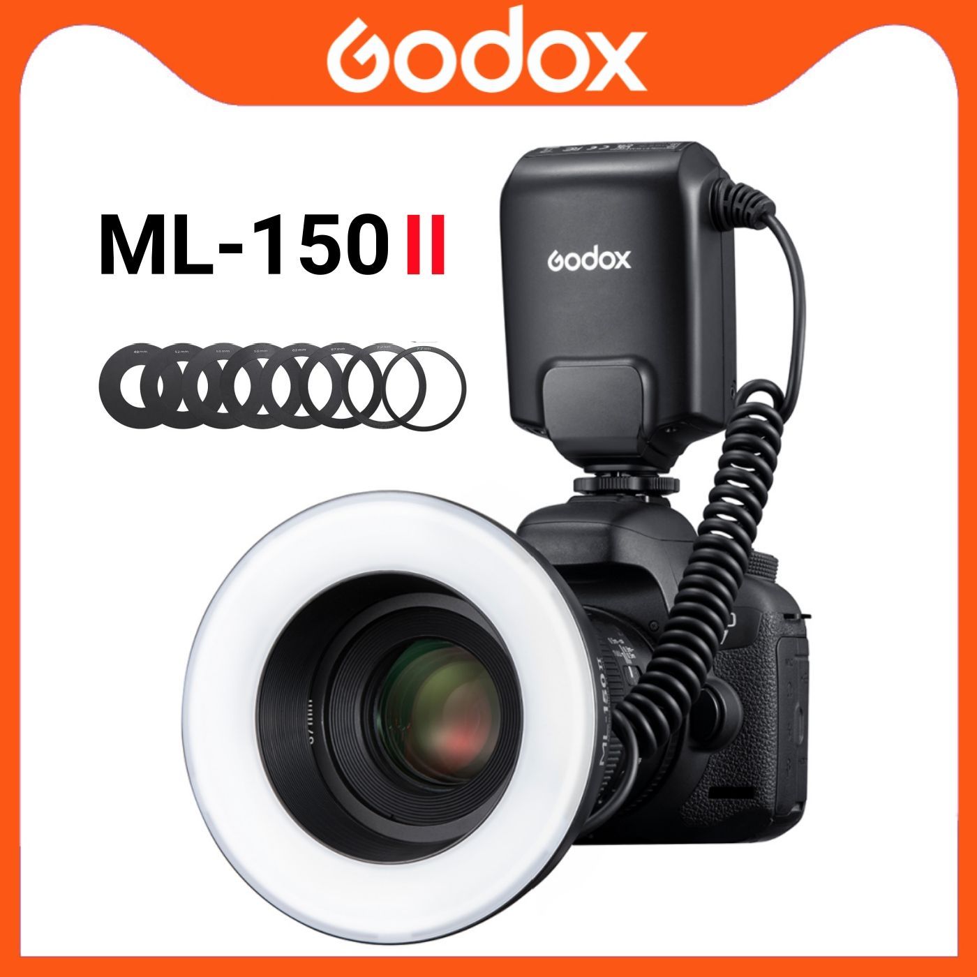 Универсальная кольцевая макровспышка Godox ML-150 II, вспышка Speedlite для зеркальных камер Canon Nikon Sony Olympus Pentax для фотосъемки крупным планом