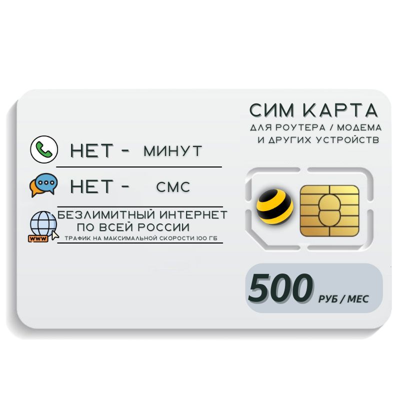 SIM-картаСимкартаБезлимитныйинтернет500руб.100гбвмесдлялюбыхустройств+раздачаELEM2SMver11BELL(ВсяРоссия)