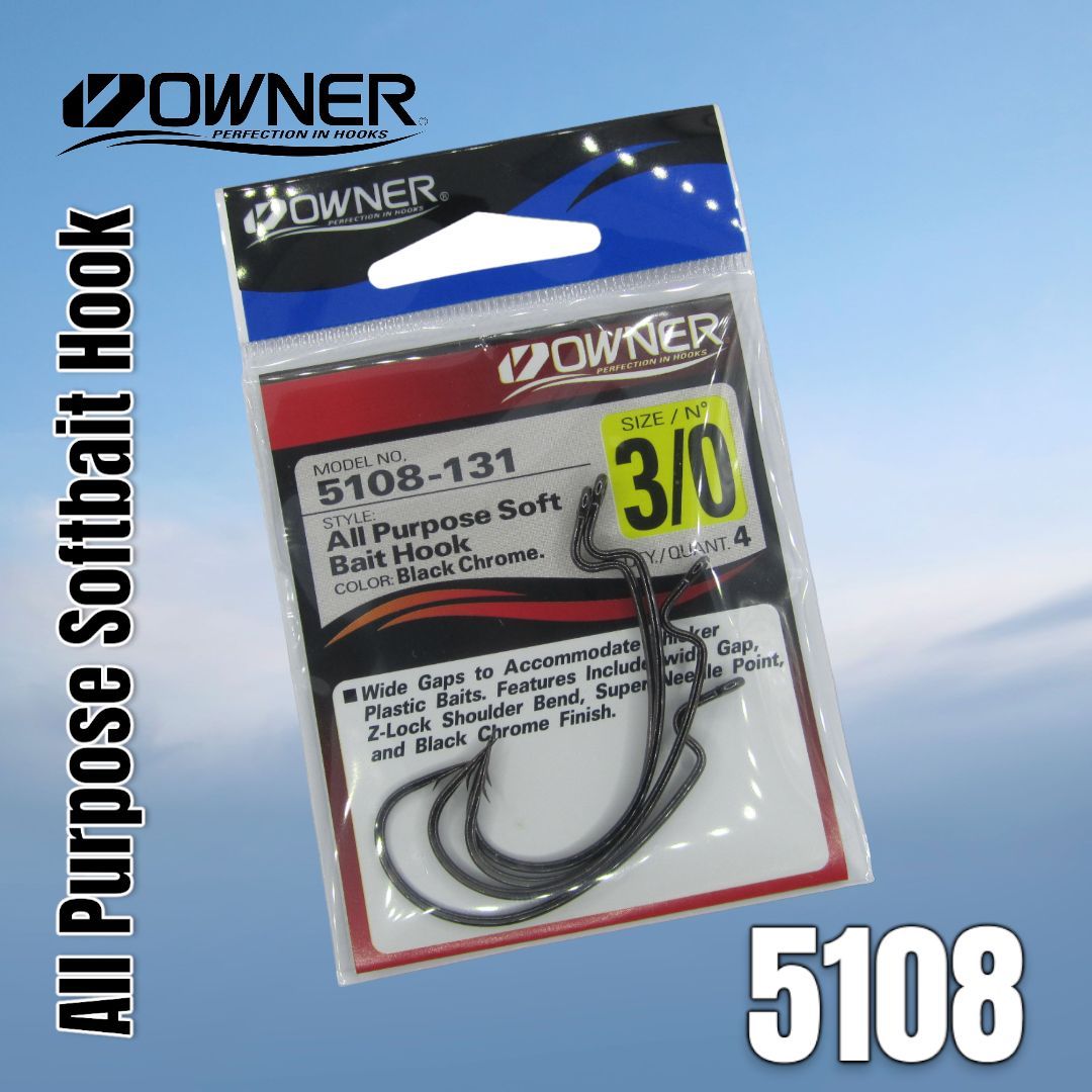 Крючок рыболовный офсетный Owner 5108 All Purpose Softbait Hook № 3/0  черный хром (BLACK CHROME) - купить с доставкой по выгодным ценам в  интернет-магазине OZON (920088375)