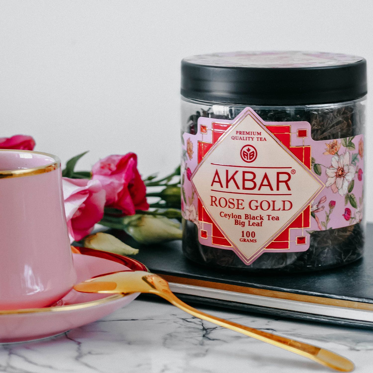 Akbar Rose Gold чай черный крупнолистовой в пластиковой банке, 100 г