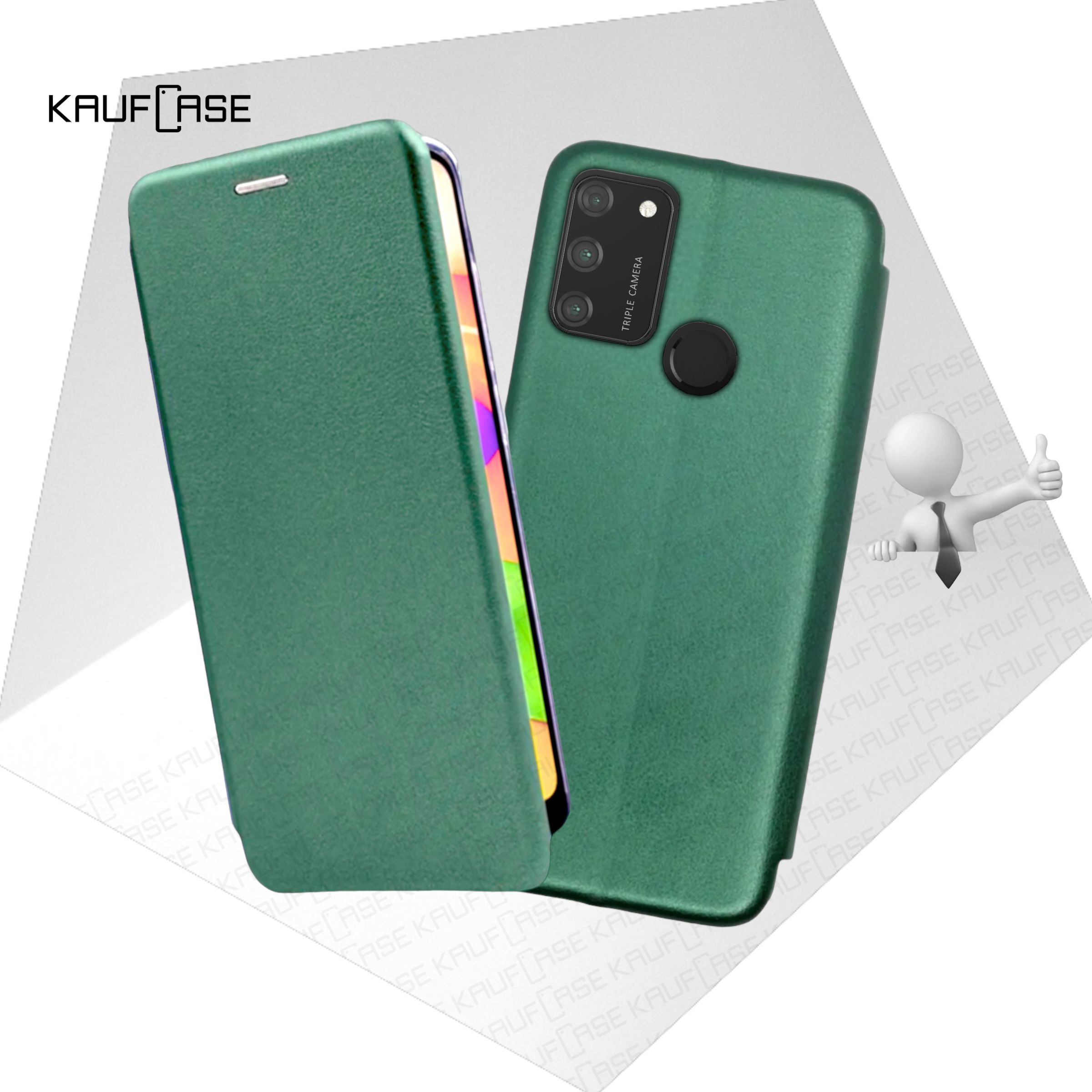 Чехол книжка KaufCase для телефона Huawei Honor 9A (MOA-LX9N) (6.3"), темно-зеленый. Трансфомер