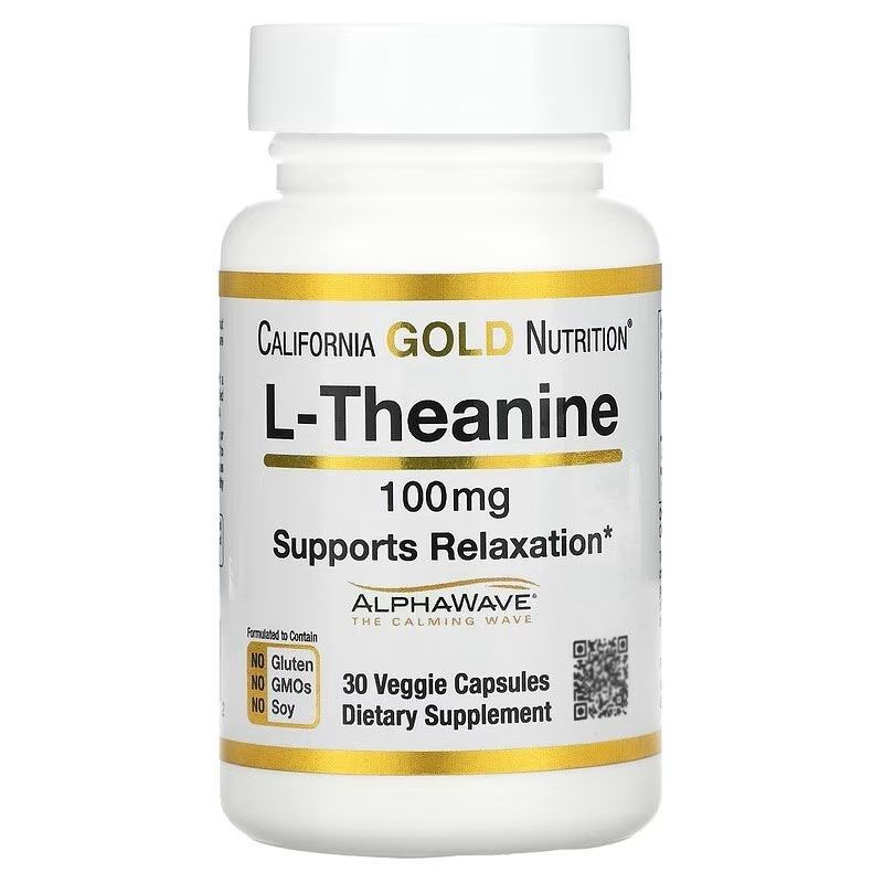 L-теанин, с AlphaWave, 100 мг 30 растительных капсул, California Gold Nutrition L-Theanine, Калифорния Голд, США