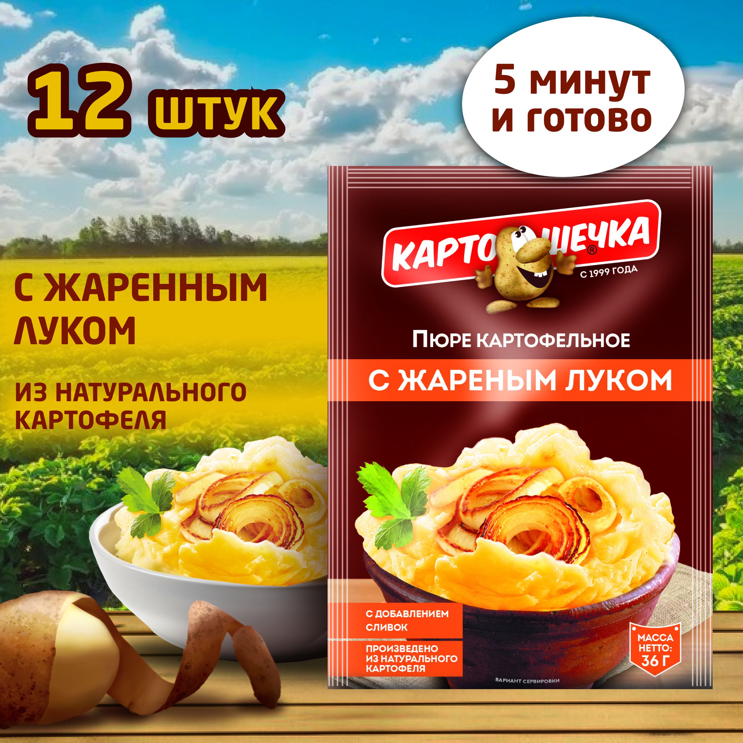 Пюре картофельное с жареным луком Картошечка - шоубокс 12 шт. 36 гр. -  купить с доставкой по выгодным ценам в интернет-магазине OZON (1085050520)