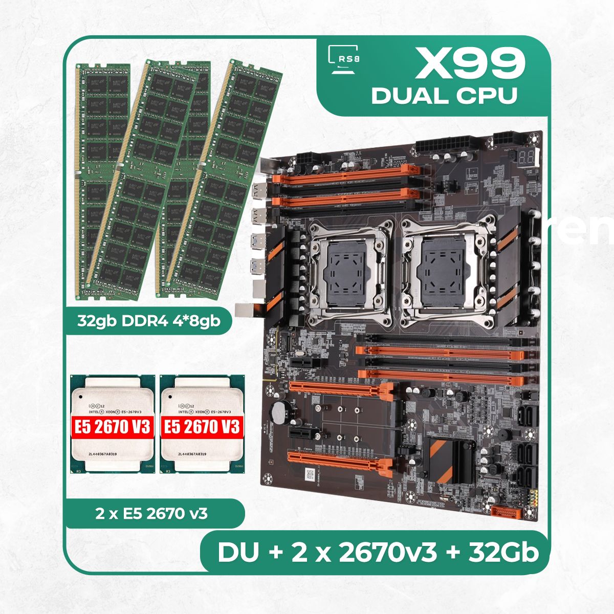 KllisreМатеринскаяплатаКомплектматеринскойплатыX99:ZX-DU99D4+2xXeonE52670v3+DDR432Гб4х8Гб