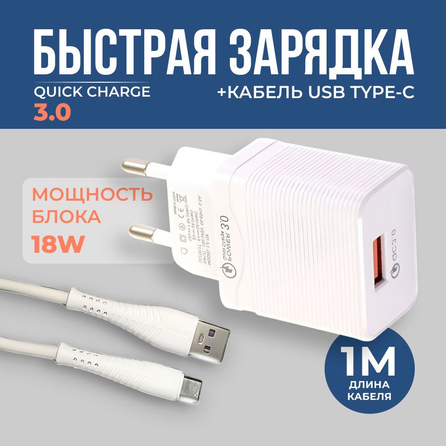 Сетевое зарядное устройство Блок питания ребристый_USB Type-C, 18 Вт, USB  3.0 Type-A, Quick Charge 3.0, Quick Charge 2.0 - купить по выгодной цене в  интернет-магазине OZON (1345355017)