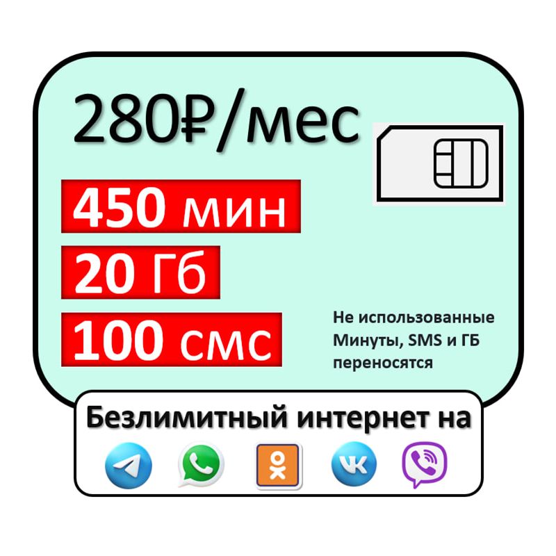 SIM-картаБезлимитнасервисыза280(ВсяРоссия)