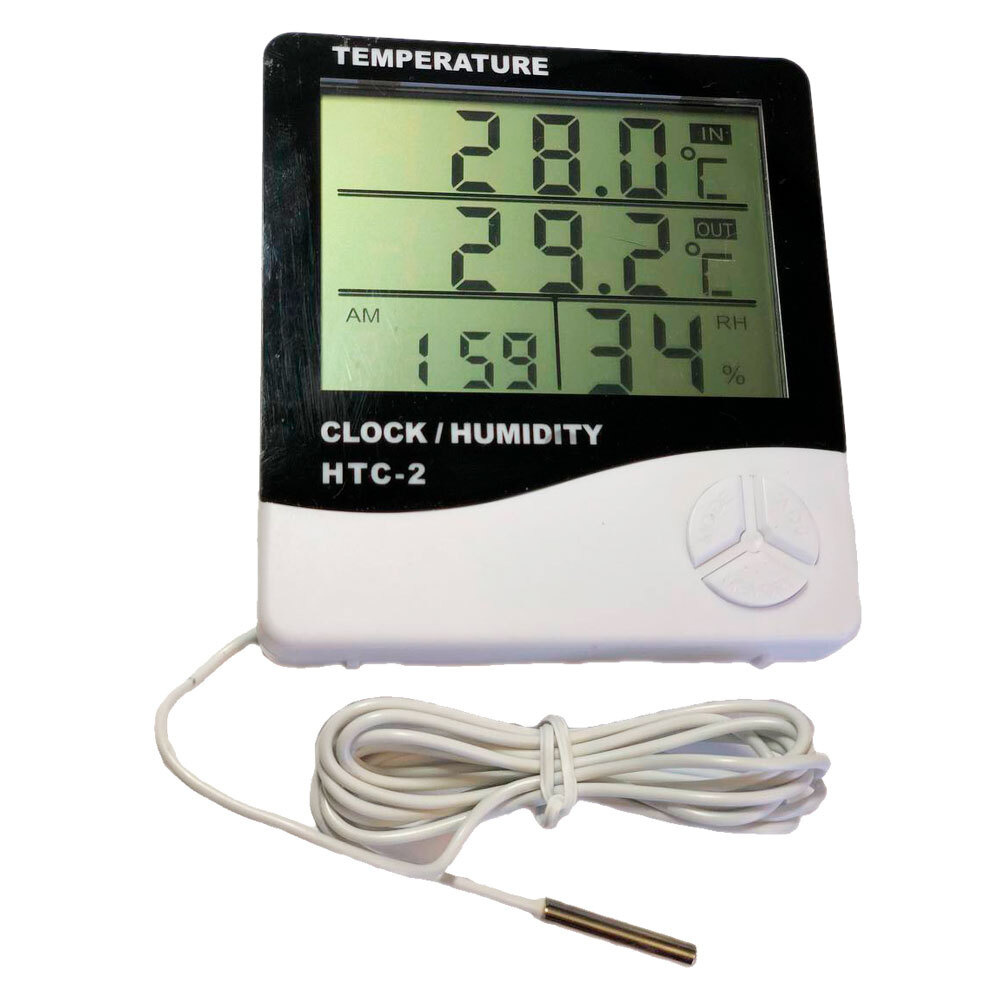 Метеостанция HTC-2 с выносным датчиком температуры / термометр-гигрометр, часы будильник / домашняя погодная #1
