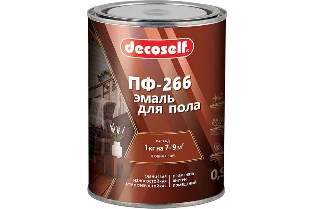 ПУФАС Эмаль для пола ПФ-266 красно-коричневая Decoself (0,9кг) #1