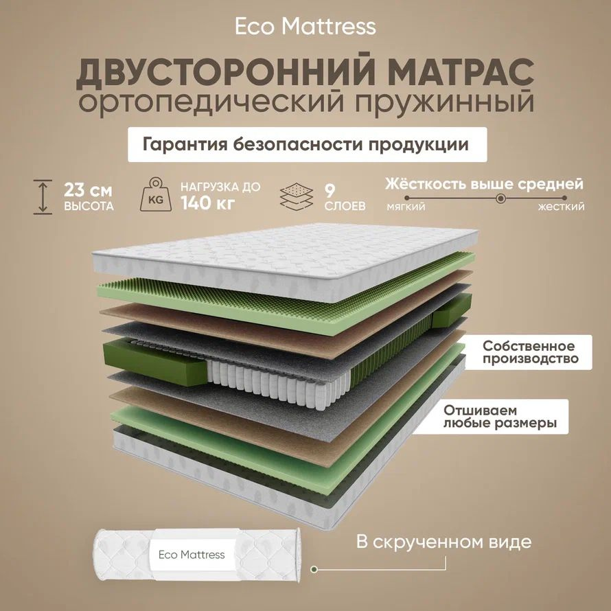 Eco Mattress Матрас Ортопедический матрас Eco Mattress GSk 70x185, независимые пружины, с кокосом, средней #1