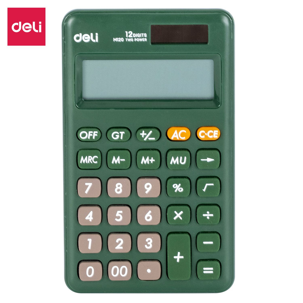 Калькулятор карманный Deli, зеленый, 12-разрядный, 118x70x11 мм  #1