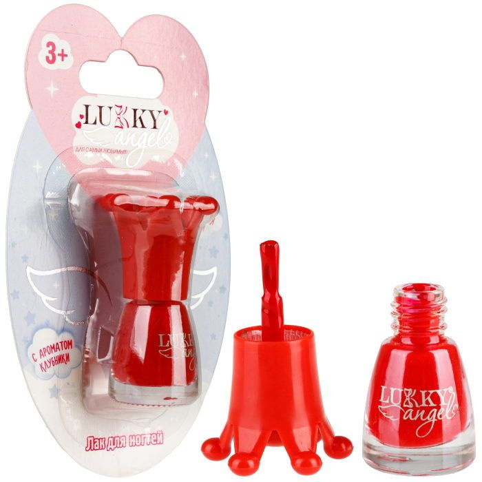 Lukky Angel Лак для ногтей, смываемый водой, цвет красный перламутр, с ароматом клубники, 5 ml, блистер #1