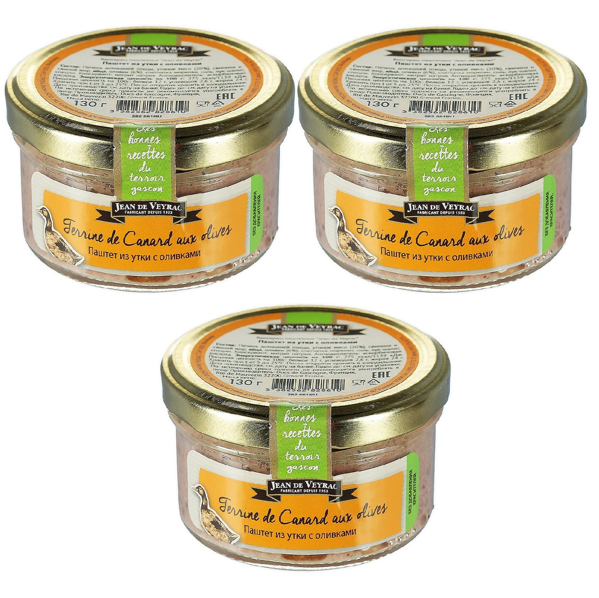 Jean De Veyrac Паштет из утки с оливками, 3 шт по 130г — купить в интернетмагазине OZON с