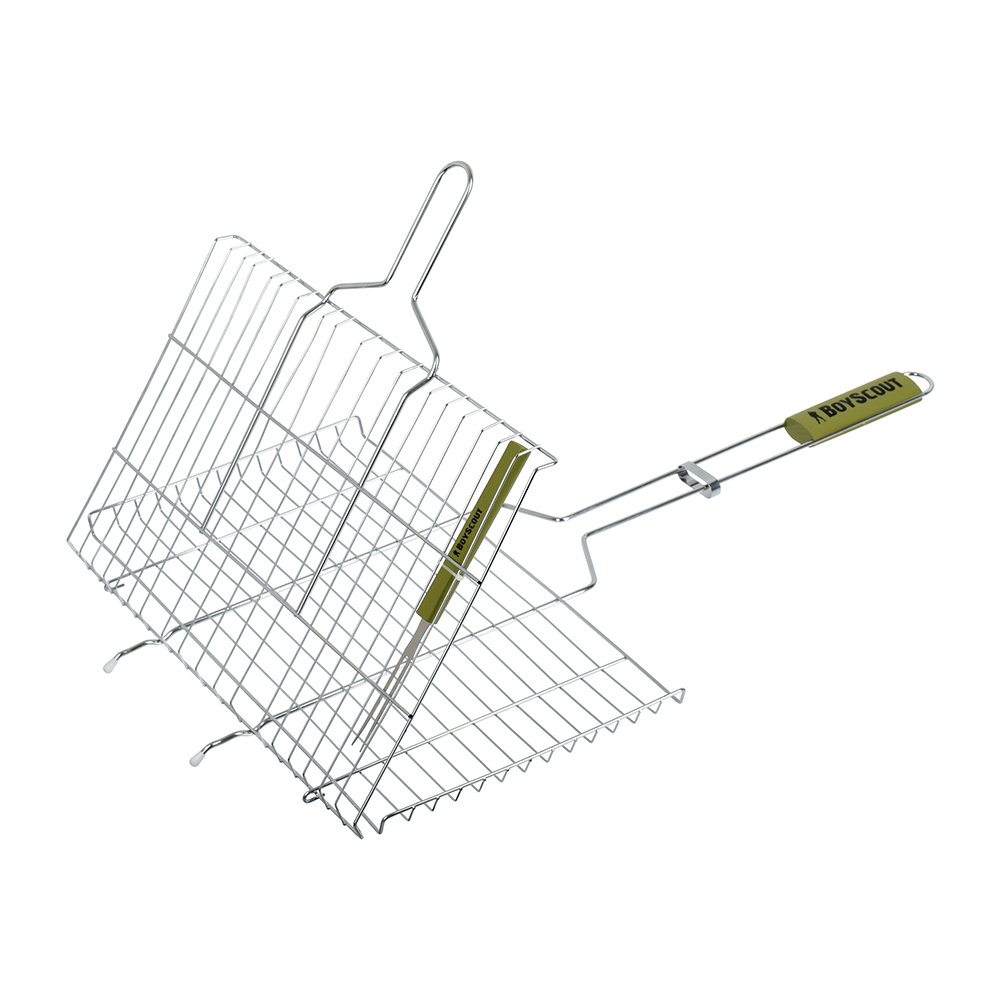 Решетка-гриль для стейков 45*27*2 см хромир. + вилка + веер для мангала .