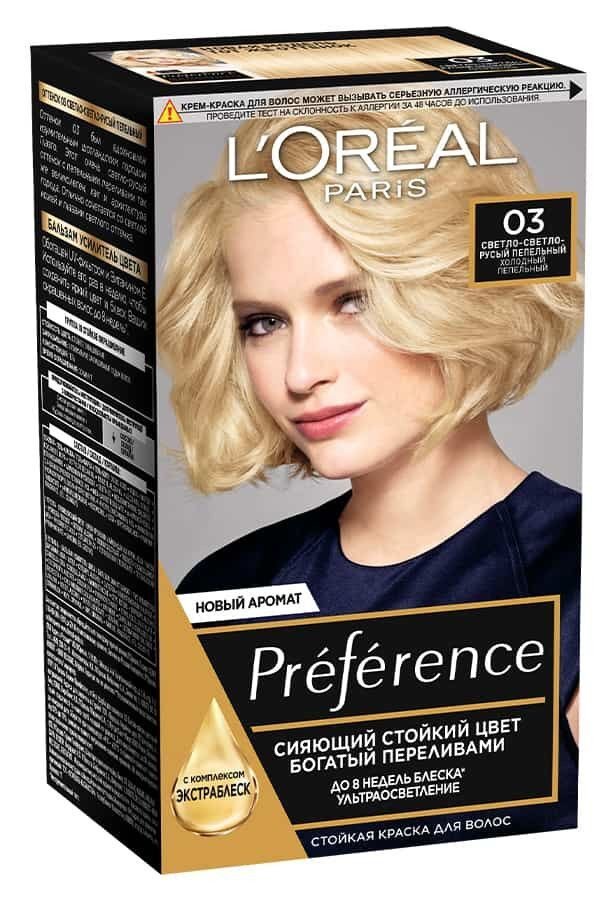 L’Oreal Paris Стойкая краска для волос Preference, с бальзамом-усилителем цвета, оттенок 03, Светло-светло-русый #1