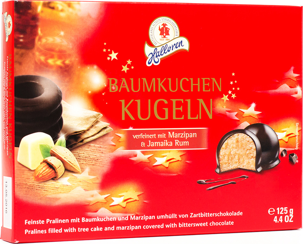 Конфеты Halloren Baumkuchenkugeln, с марципановой начинкой, 125 г ...