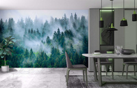 Фотообои лес в тумане на стену в гостиную и кухню. Фактура - экофлизелин, 410x255 см.. Спонсорские товары