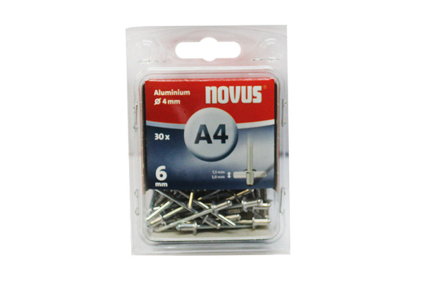 Заклепка вытяжная алюминиевая 6мм NOVUS 30 штук 045-0023 - купить с ...