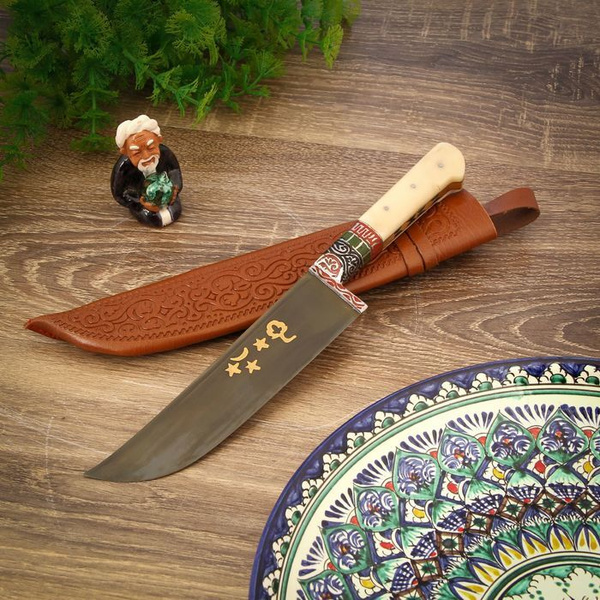 Пчак Шархон, рукоять из кости (ёрма), гарда с гравировкой - купить с ...