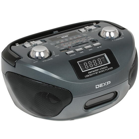 Магнитола стерео DEXP Q120 черно-серый, 6 Вт, FM/AM/СВ, MP3/USB/microSD ...