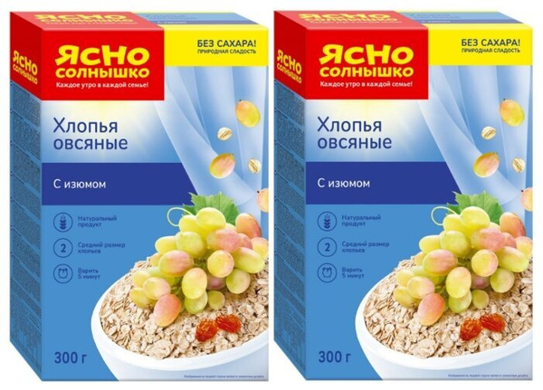 Овсяные хлопья с изюмом Ясно солнышко, 2 упаковки по 300 гр. - купить с ...