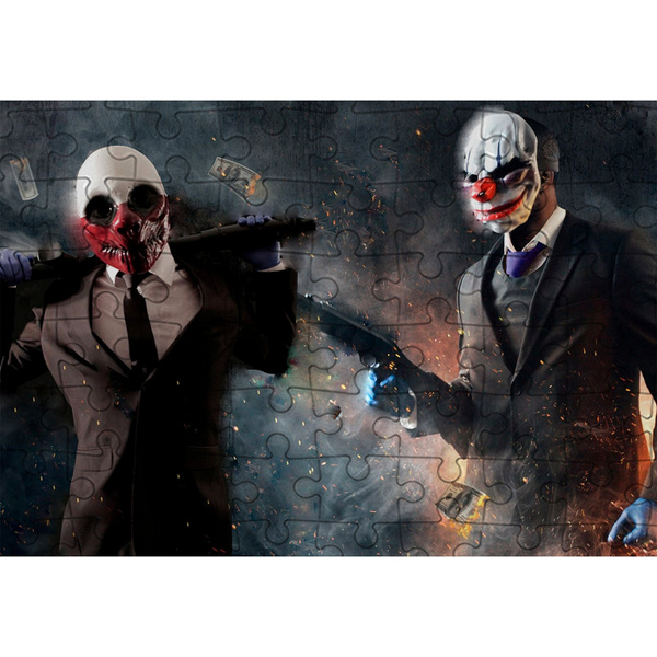 Пазл Картонный 29x20 см PayDay (пэйдэй, персонажи, маски, ограбление ...