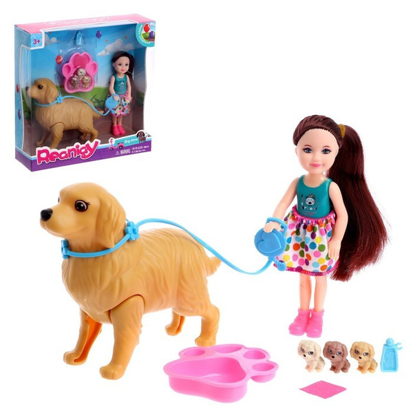 Кукла малышка "Полина" с питомцами и аксессуарами, в зелёной майке ...