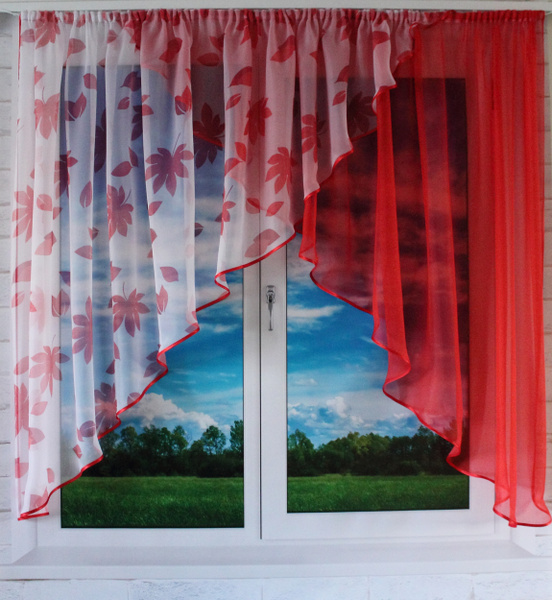 Штора для кухни Shtorki_decor лист 135х260см, красный, Полиэстер купить ...