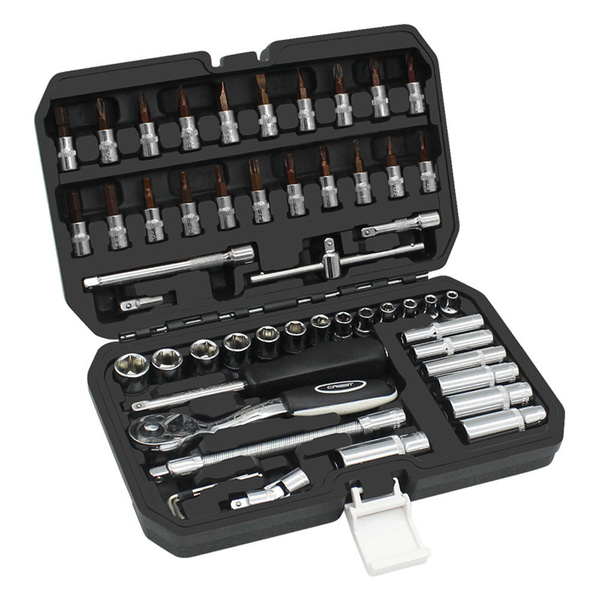 Набор торцевых ключей с трещоткой, 53 шт., хромованадиевая сталь, 1/4 ...