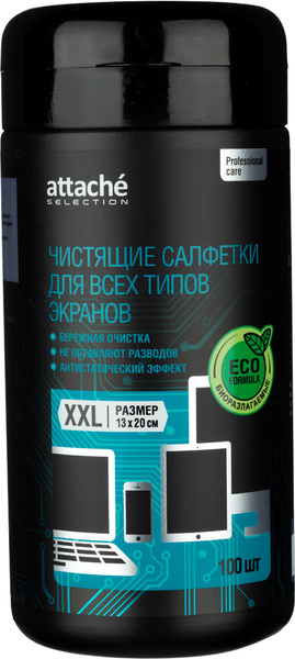 Салфетки влажные Attache Selection Professional для экранов (100 штук в ...