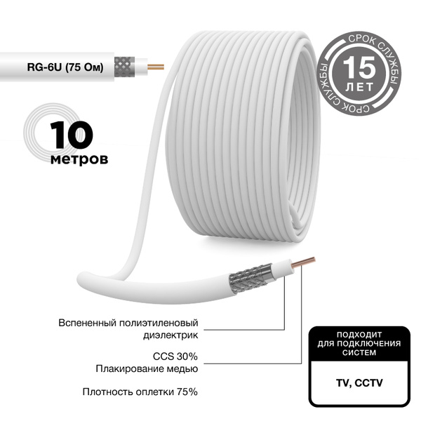 Кабель Нет PROconnect 01-2205-10 кабель RG-6U 10 м - купить по низкой ...