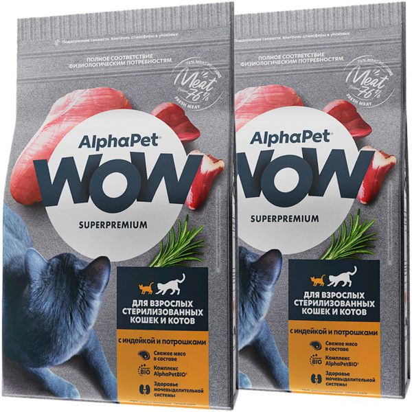 Сухой корм ALPHAPET WOW SUPERPREMIUM для взрослых кастрированных котов ...