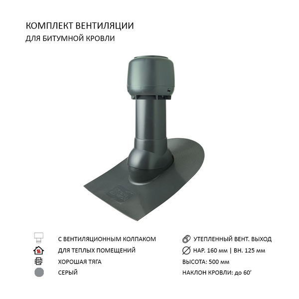 Комплект вентиляции: Колпак D160, вент. выход утепленный высотой Н-500 ...