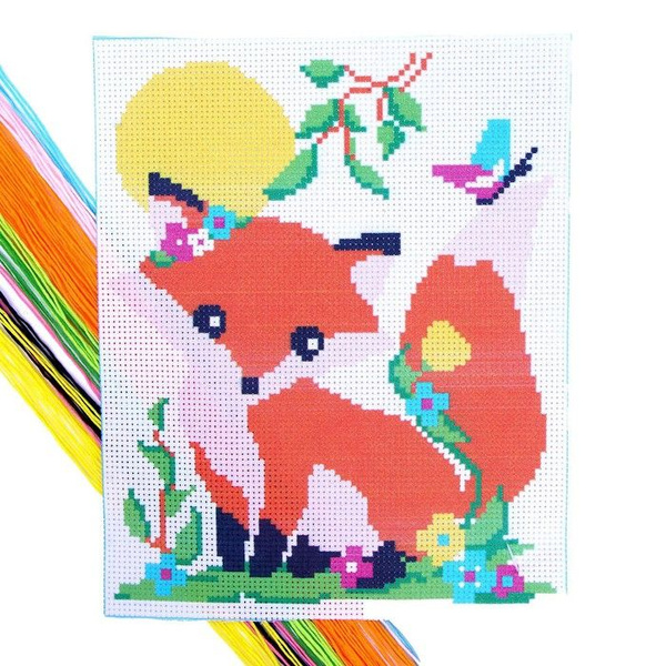 Вышивка крестиком для детей "Лиса" 25х20 см. Набор для творчества ...