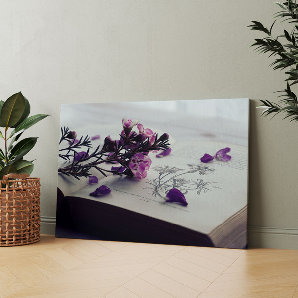 Картина на холсте (фиолетовая книга в сиреневых тонах цветы эстетика ...